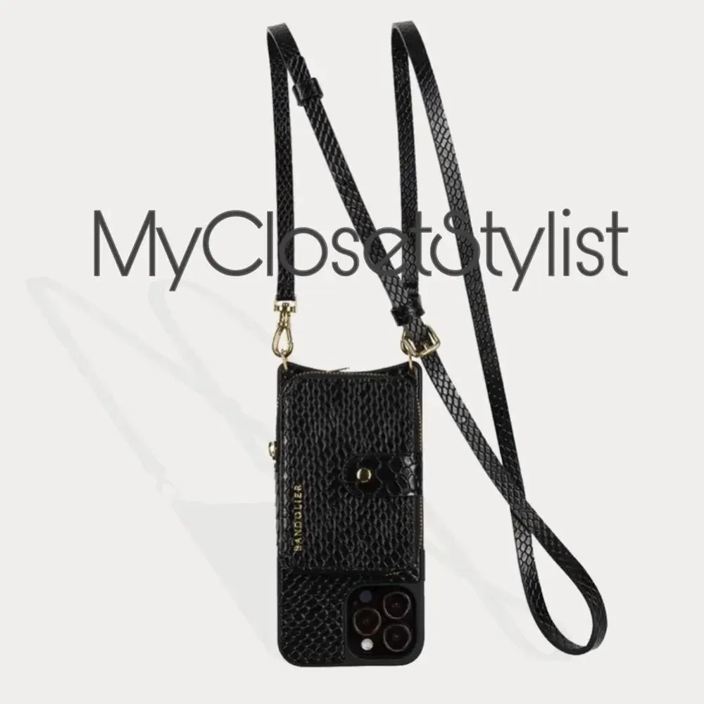 NWT! Bandolier MIRROR Snake 13 Pro iPhone Case Crossbody Strap SET! Black Purse